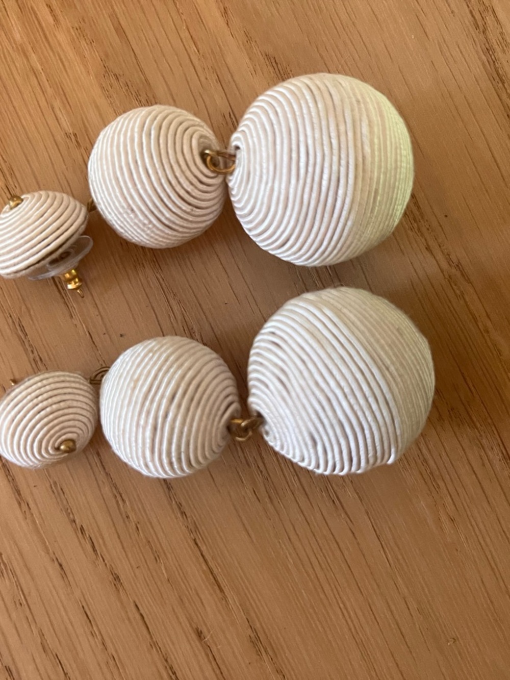 Cream Wrapped Double Ball Drop Earrings